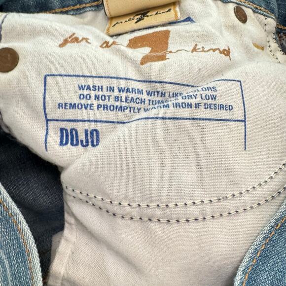 7 For All Mankind Dojo Flared Jeans Medium Wash Blue Low Rise Cotton Retro Sz 26 - Picture 10 of 12